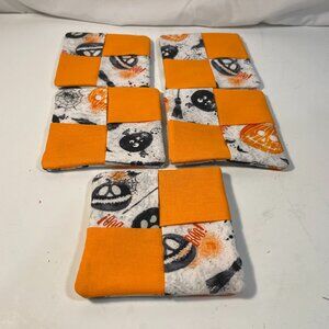 Halloween Mug Rugs Coasters 4" Square Trivet Hot Pads Fabric Set of 5 Handmade